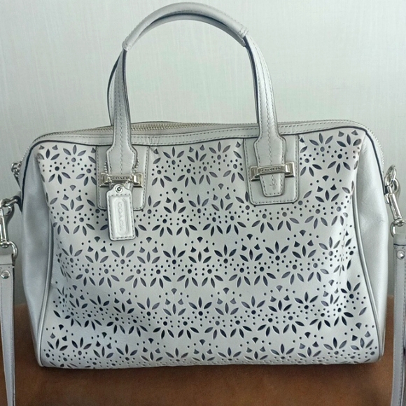 Coach Taylor Eyelet Leather Satchel /Shoulder Bag Putty Grey - Picture 4 of 13